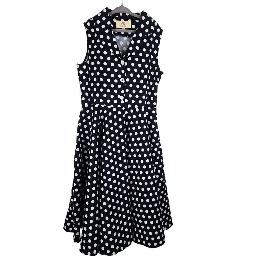 GK Grace Karin Black White Polka Dots Sleeveless Summer Dress Girls 10-11 Years